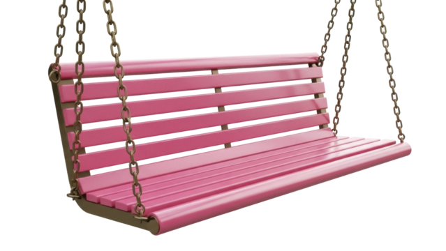 Pink wooden porch swing isolated PNG on transparent background, outdoor furniture for relaxing and enjoying the summer breeze - Powered by Adobe