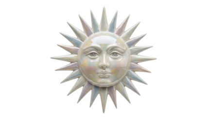 Sun face with rays isolated PNG, celestial design element with iridescent finish for astrology, spirituality and new age themes