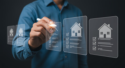 Person interacting with virtual home selection interface