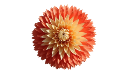 Beautiful orange and cream dahlia flower isolated PNG, decorative floral element for graphic design and creative projects on transparent background