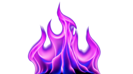 Vibrant purple and blue flame PNG isolated on transparent background, dynamic fire element for graphic design and special effects