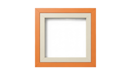 Orange picture frame PNG isolated on transparent background, modern empty frame for displaying artwork and photos, design element