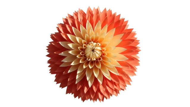 Beautiful orange and cream dahlia flower isolated PNG, decorative floral element for graphic design and creative projects on transparent background