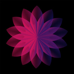 Abstract Futuristic Geometric Flower with Purple Magenta Gradient on Black Background