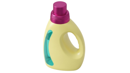 Yellow laundry detergent bottle isolated PNG, cleaning product for washing machine on transparent background