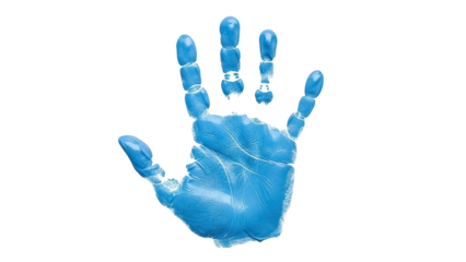 Blue handprint isolated PNG on transparent background, colorful hand print for art projects and creative design use