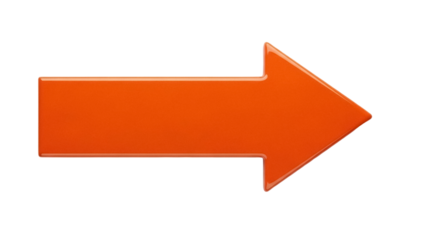 Orange arrow pointing right isolated PNG, direction indicator for navigation and presentations on transparent background