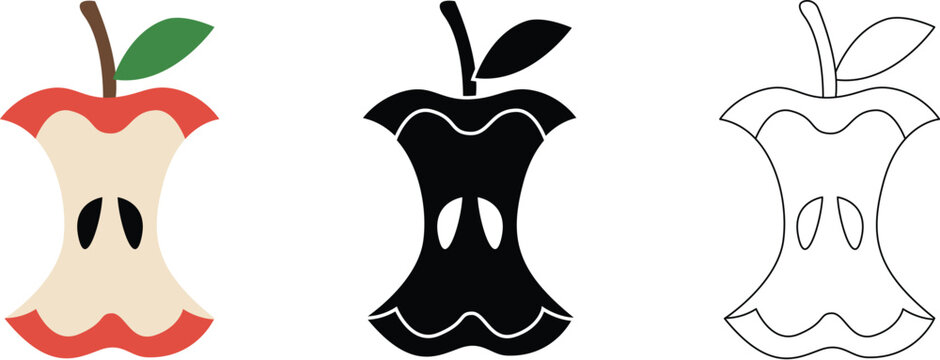 Apple core collection fruit remains vector Illustration.