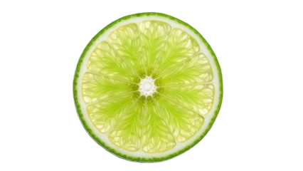 Fresh lime slice PNG isolated on transparent background, vibrant green citrus fruit cut for healthy eating and refreshing drink garnish