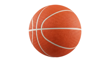 Orange basketball isolated PNG, sports equipment for basketball games and training on transparent background, realistic ball for design use
