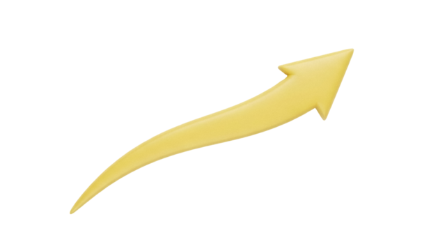 Yellow arrow pointing up PNG isolated on transparent background, growth direction symbol for business and design use - Powered by Adobe