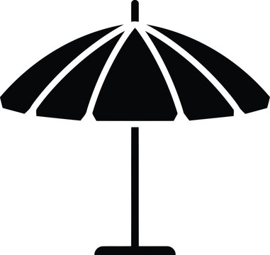 Simple black silhouette of a patio umbrella on a white background