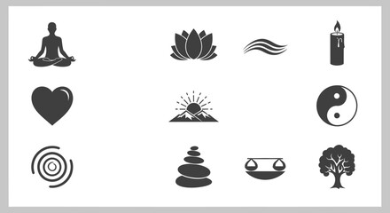 Black and white yoga symbols icons.