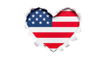 American flag heart shape PNG isolated on transparent background, USA patriotic symbol for Independence Day and Memorial Day designs