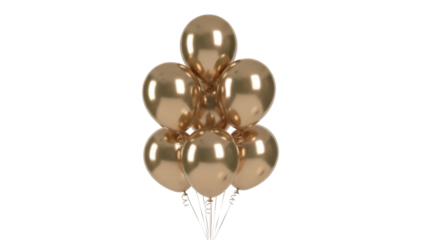 Bunch of golden balloons PNG isolated on transparent background, festive party decoration for birthday celebration and special events