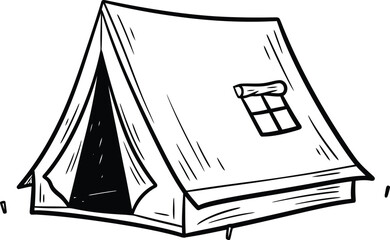 Hand drawn sketch of a simple a frame camping tent with a window