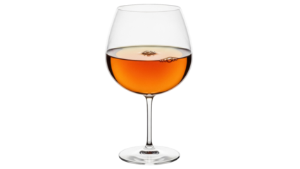 Amber wine in a glass isolated PNG, alcoholic beverage with golden color on transparent background for bar and restaurant menus