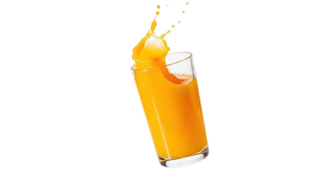 Orange juice splashing in a glass isolated PNG, refreshing drink on transparent background for healthy lifestyle and advertising
