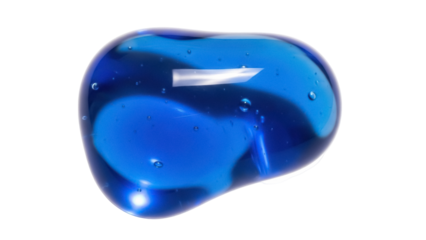 Translucent blue glass pebble isolated PNG, decorative gem stone with air bubbles on transparent background for design elements