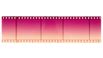 Film strip with pink gradient isolated on transparent background, vintage photographic film roll for retro aesthetic and creative projects PNG