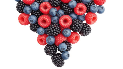 Fresh raspberries, blueberries, and blackberries isolated PNG, mixed berries for healthy eating and summer fruit concepts