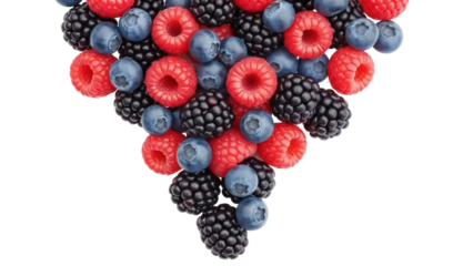 Fresh raspberries, blueberries, and blackberries isolated PNG, mixed berries for healthy eating and summer fruit concepts