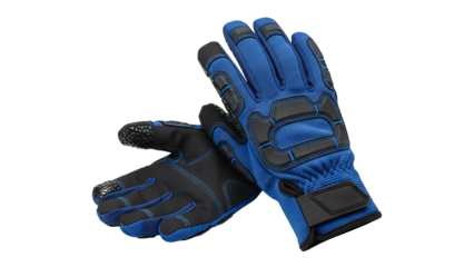 A pair of blue and black protective gloves isolated on transparent background