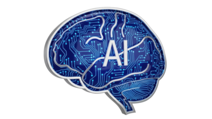 AI brain circuit board isolated PNG, artificial intelligence concept for technology and future innovation on transparent background