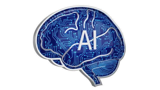 AI brain circuit board isolated PNG, artificial intelligence concept for technology and future innovation on transparent background - Powered by Adobe