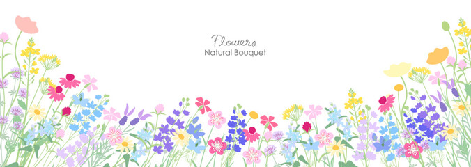ナチュラルでカラフルな草花の背景イラスト
