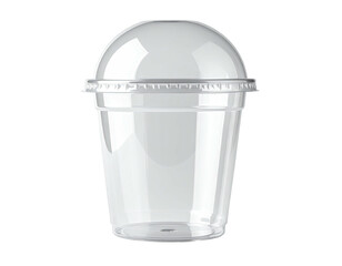 Clear plastic cup with a dome lid on a black background