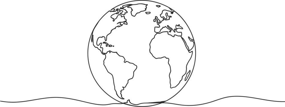 Simple hand drawn line art of the earth globe on a white background
