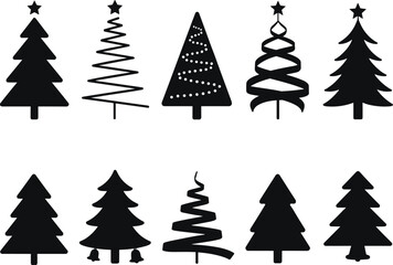 Obraz premium Eight Black and White Christmas Tree with Stars and Bells