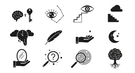Collection of conceptual icons representing ideas, dreams, and thought processes for innovative projects and creative endeavors © MUHRODIN