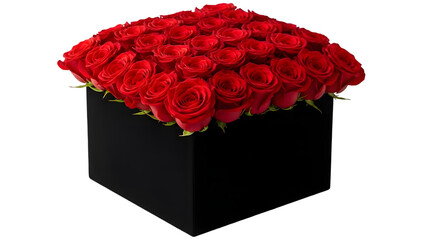 Red rose flower box gift isolated on transparent background