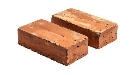 Two red-brown bricks on a black background, textured and rough