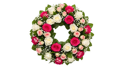 Round floral wreath isolated on transparent background