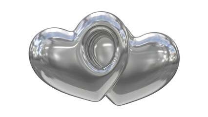 Silver heart balloons isolated on transparent background