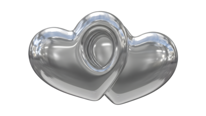 Silver heart balloons isolated on transparent background