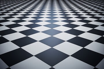 Black and white checkerboard floor pattern receding into distance