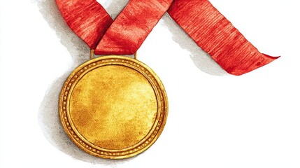 A golden medal with a red ribbon, symbolizing achievement and success.