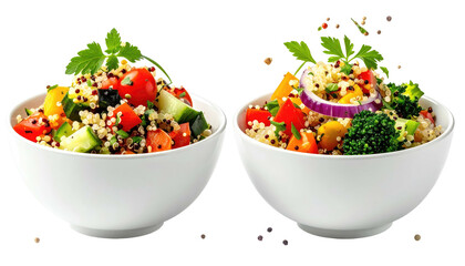 Two bowls of vibrant quinoa salad, close-up with fresh veggies