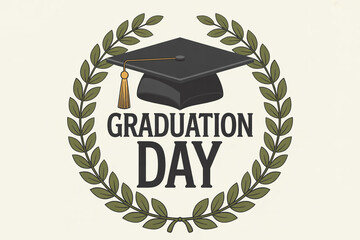 Celebrate their achievement with this graduation day graphic that brings congratulations and joy for educational milestones with a laurel frame and mortarboard