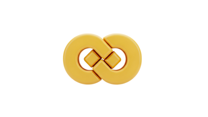 3D Yellow interlocking rings symbol on transparent background