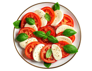 Tomato & mozzarella salad with basil on a white plate