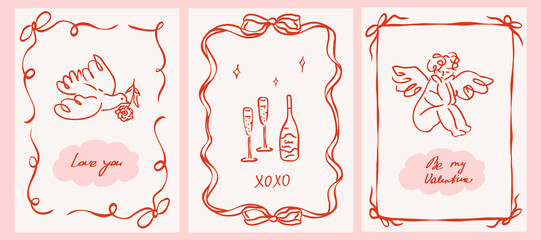 Set of hand drawn romantic cards and posters