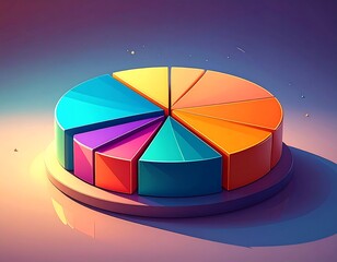 A vibrant, multi-colored pie chart graphic, rendered in 3D