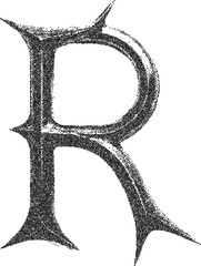 Spike letter R y2k retro stipple art letter brutalist halftone vector png transparent, sharp 2000s photocopy effect tattoo aesthetic