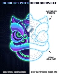 A unique worksheet designed for creativity and performance planning. It features a mecha lion design and a magical outline for tracing, encouraging innovative artistic expression.
