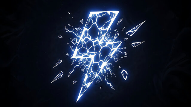 Electric lightning bolt shattering into pieces